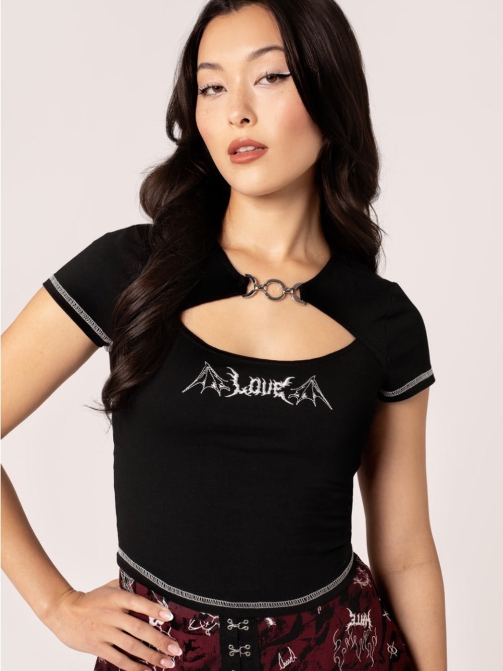Hell Bunny (NWT) Doomed short sleeve black embroidered top